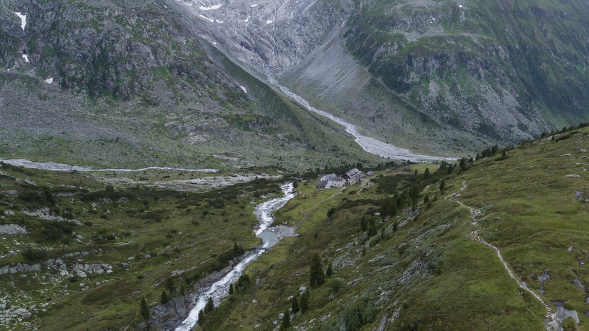 Chata Berliner Hütte z ptačí perspektivy